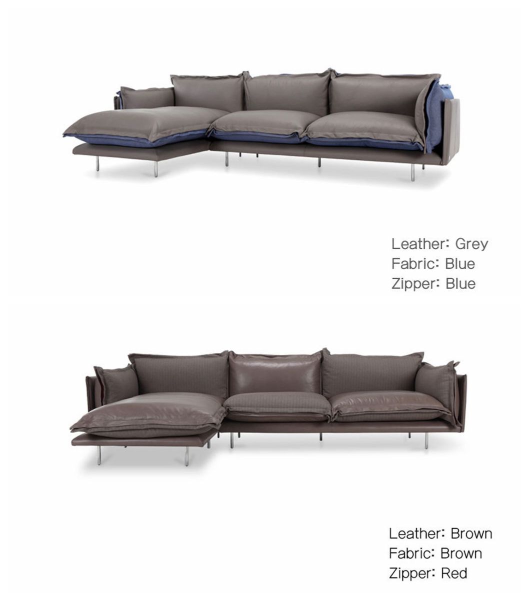 Living Room Modern Leather & Fabric Sectional Sofa