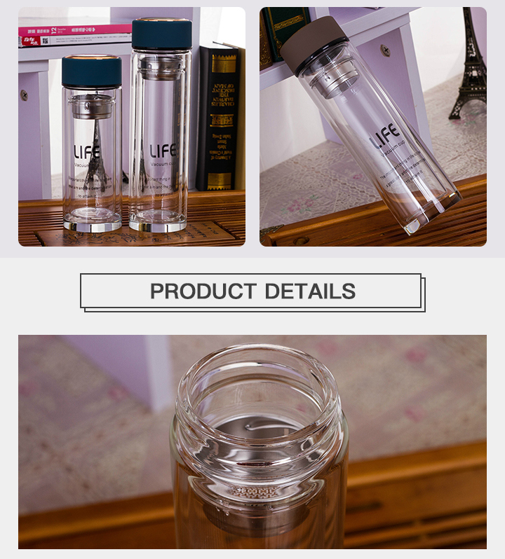 High Quality 350ml 450ml Borosillicate Glass Water Bottle with Filter