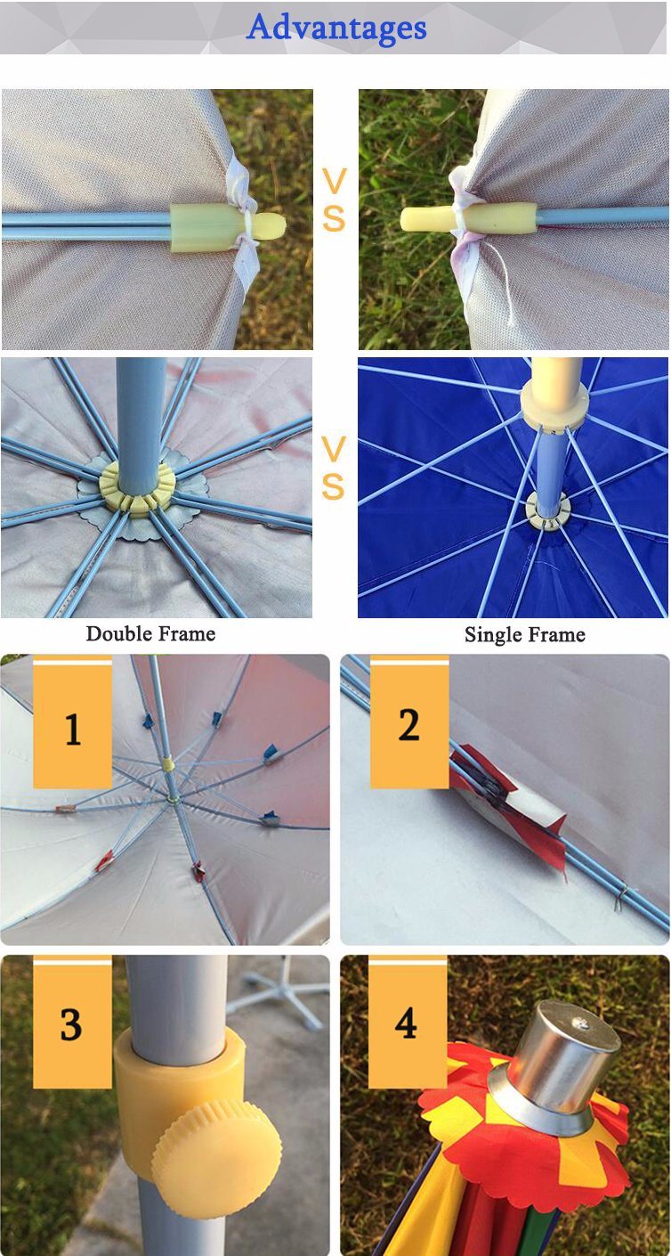 Promotional and Cheap Price China Supplier Produced Advertising Portable Light Beach Umbrella