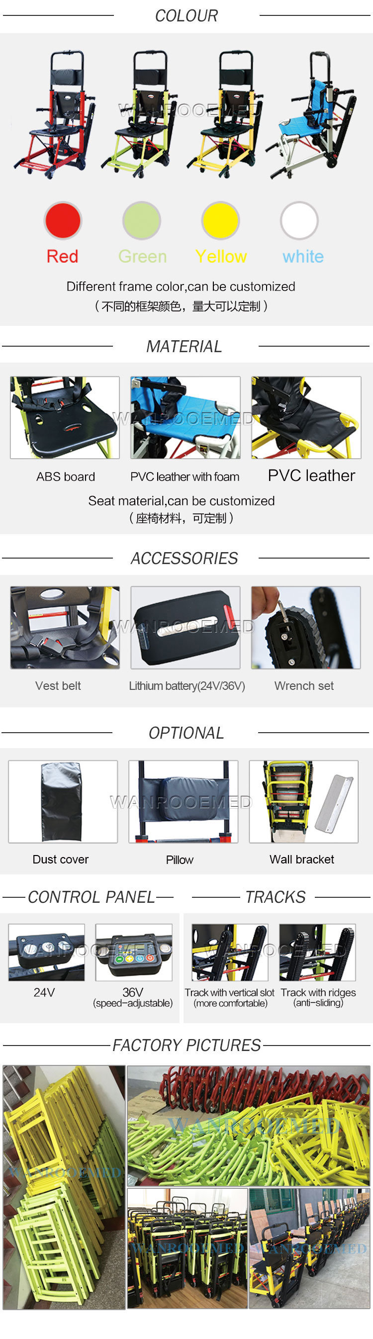 Ea-6fpn Electric Adjustable Folding Evacuation Chair Stretcher