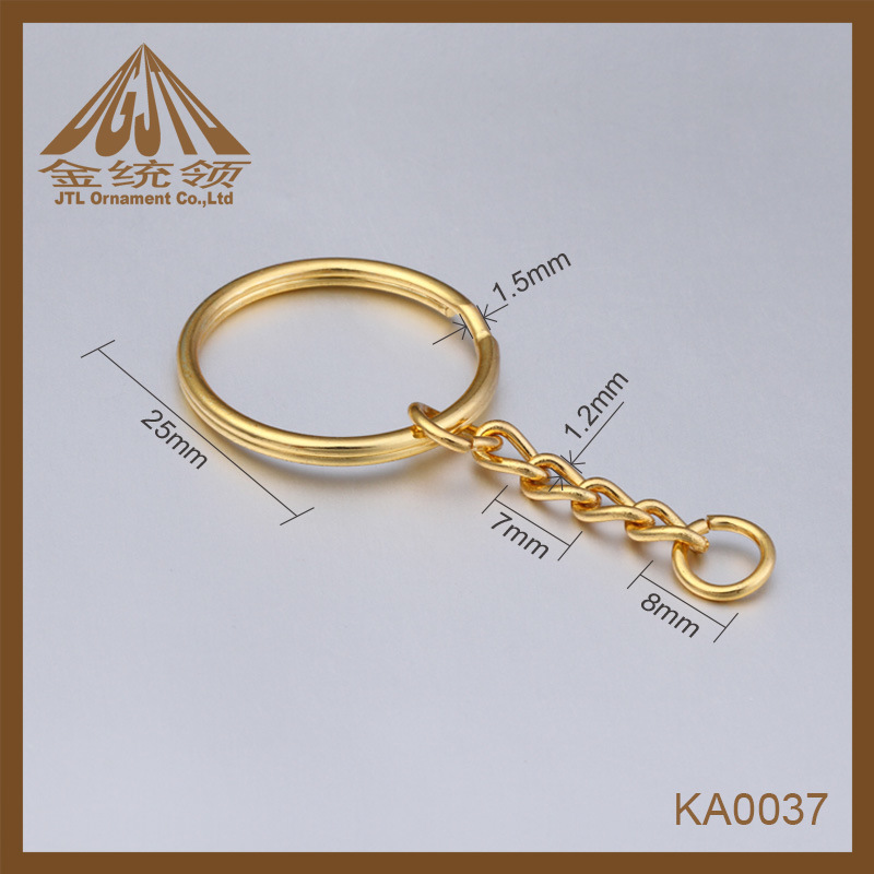 Fashion Nice Quality Gold Color 25mm Key Ring with Chain
