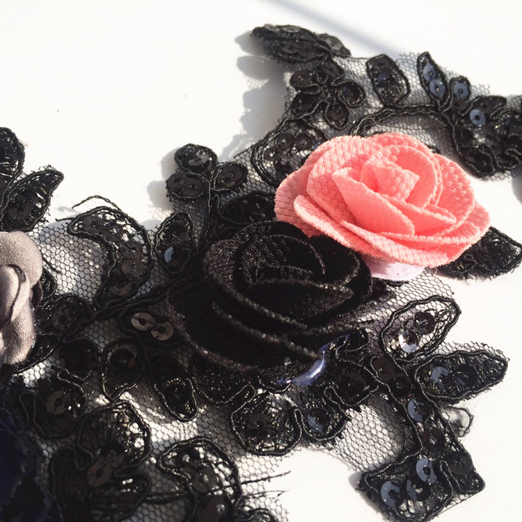 3D Flower Design Black Flower Lace Trim Applique for Ladies Clothes