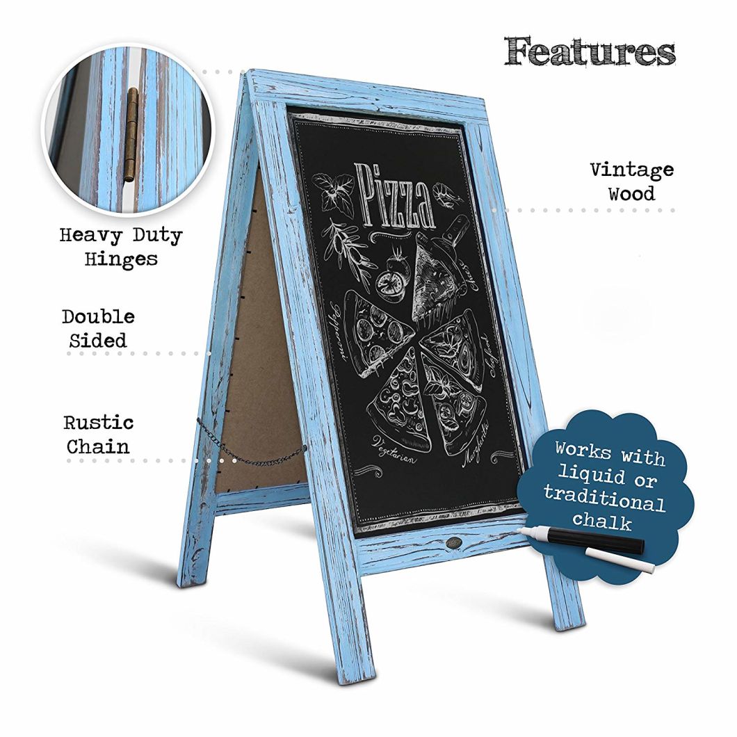 Rustic Robin Blue a-Frame Chalkboard/Sidewalk Chalkboard Sign/Large Sturdy Sandwich Board/a Frame Restaurant Message Board/Freestanding Wooden Menu Display Sign