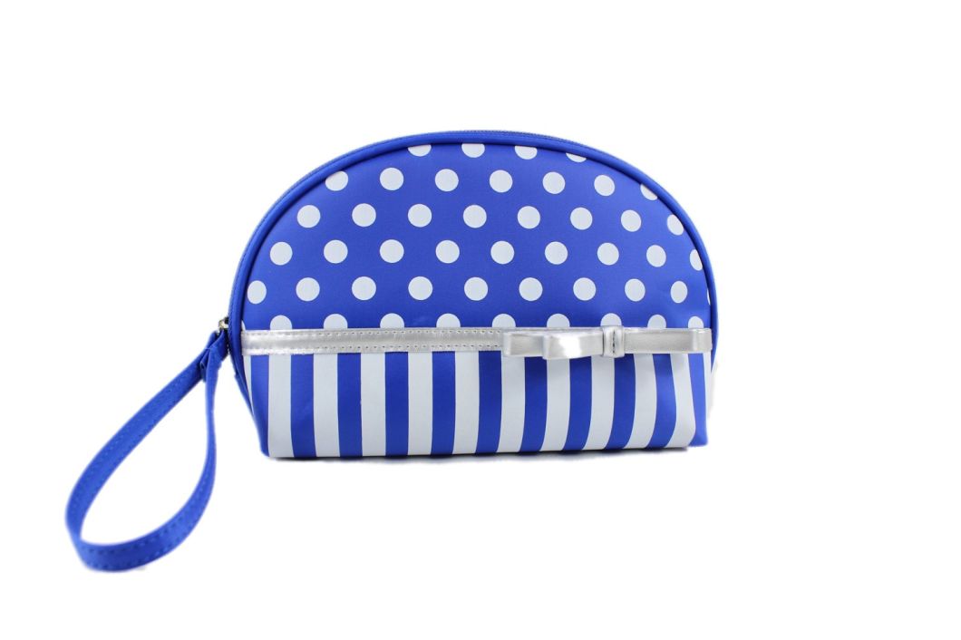 2018 Hot New Design Dots and Stripe Printed Microfiber Cosmetic Bag with Handle