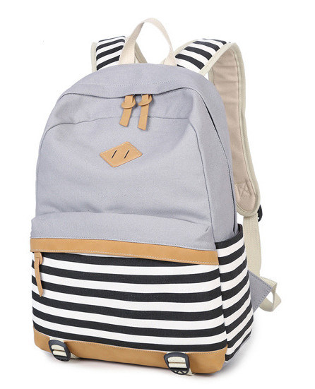 Featured Neutral Canvas Double Shoulder Bag Navy Striped Bag Girls' Boys' School Bag High School Bag