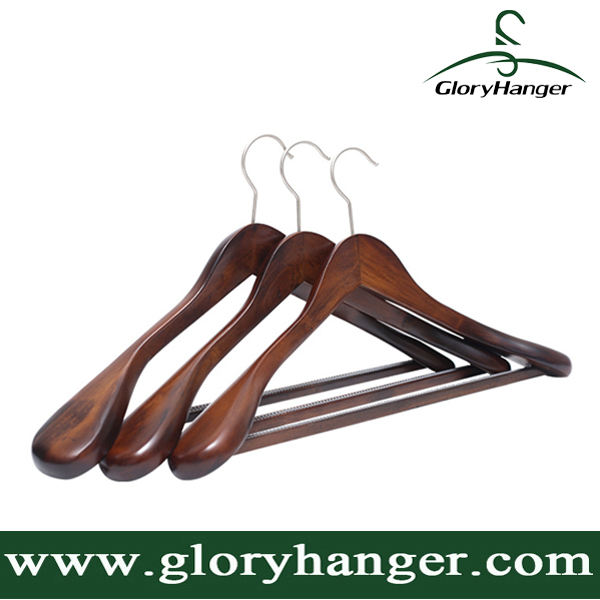 Luxury Hotel Wooden Coat Hanger for Garment Suit Clothing Display with Antislip Square Bar