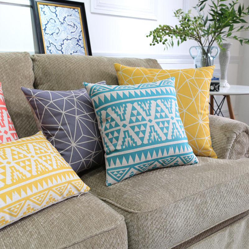 Yrf Cotton Linen Square Prismatic Shape Colorful Comfortable Sofa Pillow