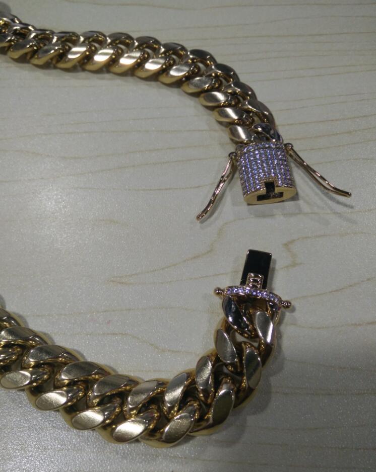 Hip Hop Jewelry Diamond Clasp Gold Cuban Link Chain Necklace for Men