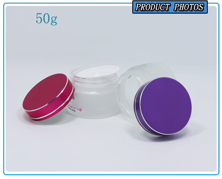 50ml Frosted Cosmetic Glass Facial Cream Jars with Colored Aluminum Lid