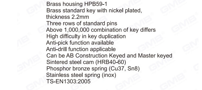 En 1303 High Security Mortise Euro Profile Standard Door Lock Cylinder/ Door Lock/ Brass Cylinder (GMB-CY-22)