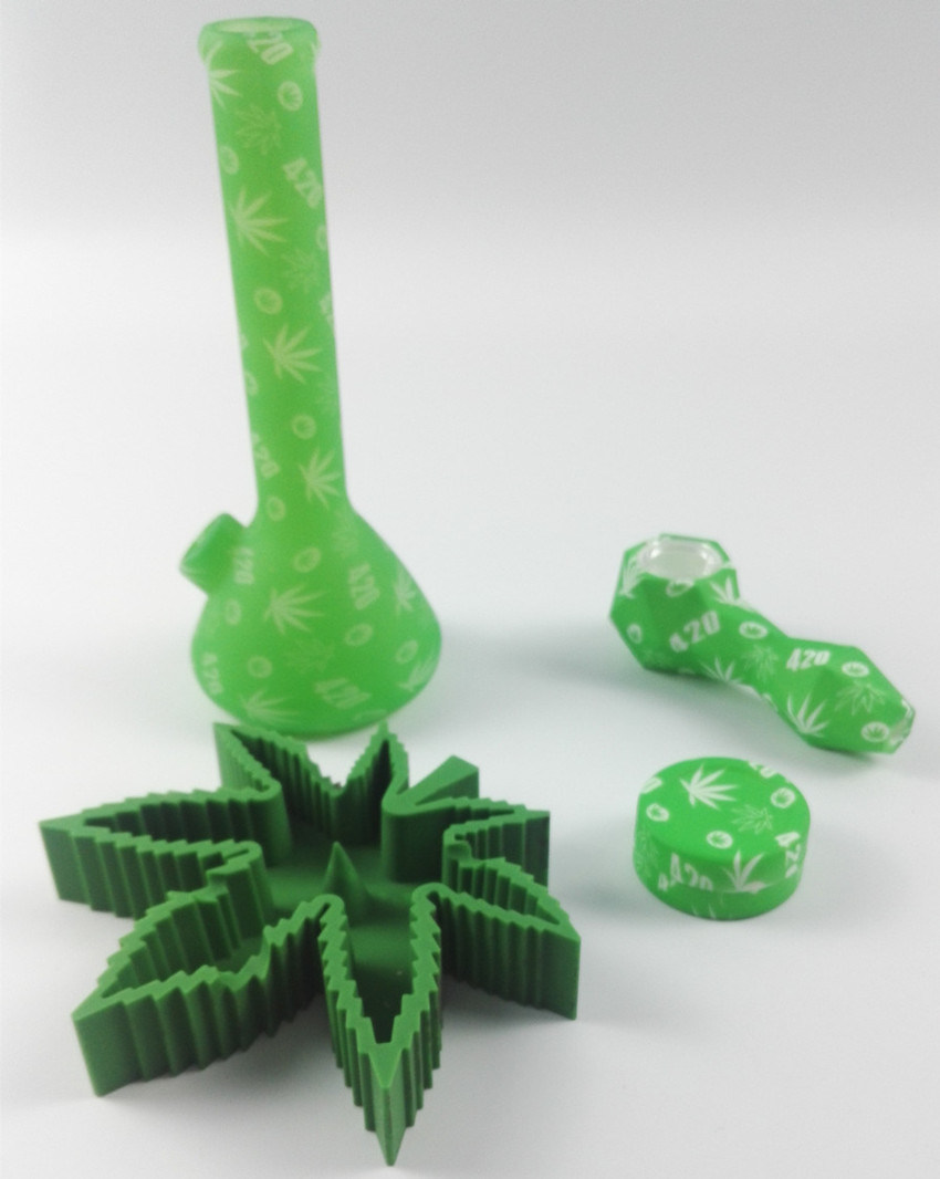 420 Weed 10'' Silicone Beaker Water Pipe with Printing Factory Directly