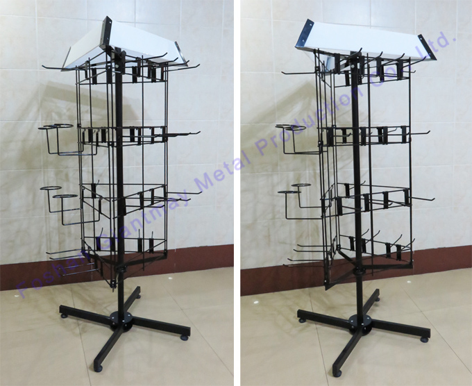 Multi-Function Rotating Wrought Iron Hanging Shoe Metal Wire Grid Slipper Display Rack with Hook