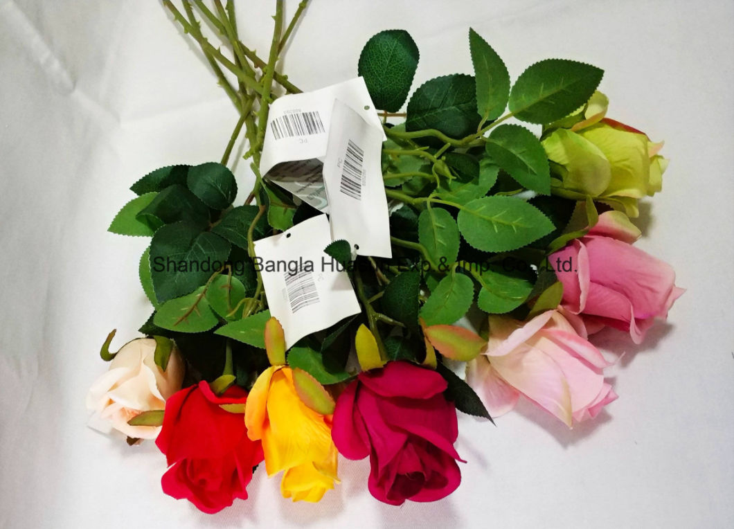 Artificil Plastic Silk Flower Single Rose with One Small Bud for Home Decoration