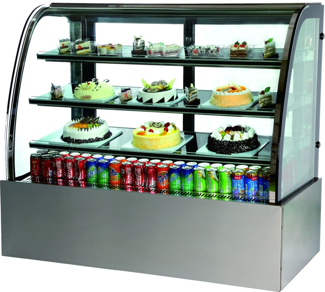 Front Curved Glass Cake Display Cabinet for Cafe Shop