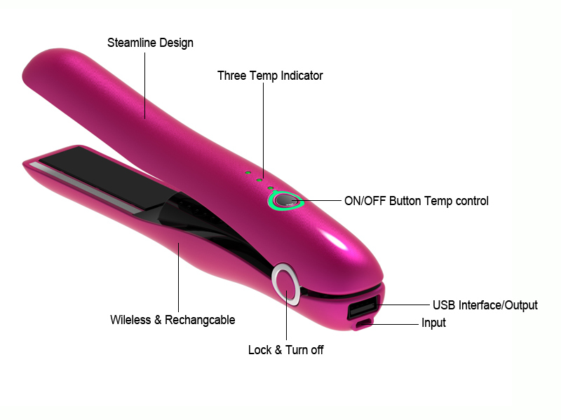 LED Rechargeable USB Powered Coldless Hair Straightener (V180)