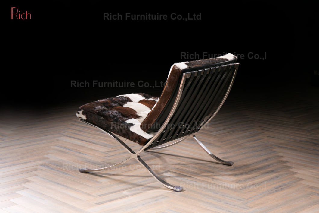 Lounge Design Chair Cowhide Barcelona Chair with Stainless Steel Frame