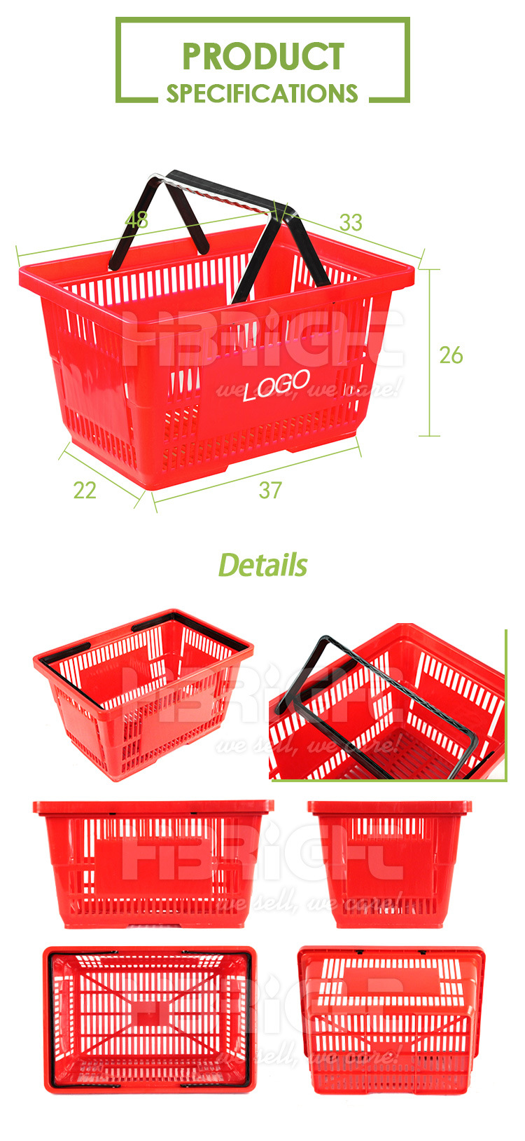 Supermarket Single Handle Plastic Shopping Baskets