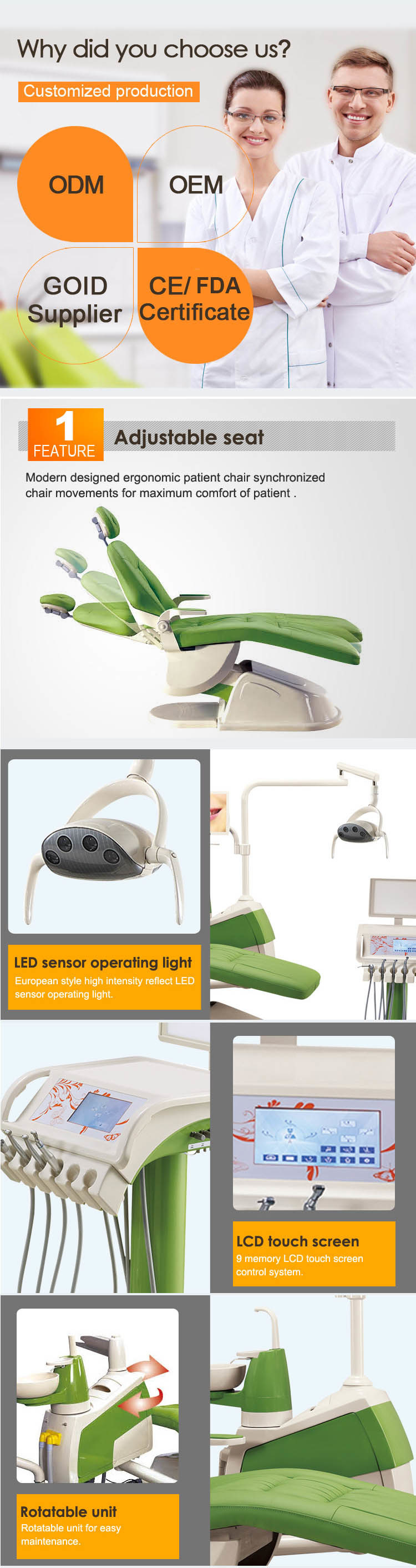 Fashion Design Ce Approved Dental Chair Dental Handpiece Repair/Dentist Seat/Dental Chair Cushion