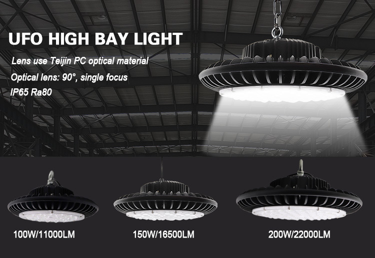 Factory Warehouse Lighting 3000K IP65 Cold White Round Waterproof Warehouse Industrial Mining Lamp UFO LED High Bay Light 200W