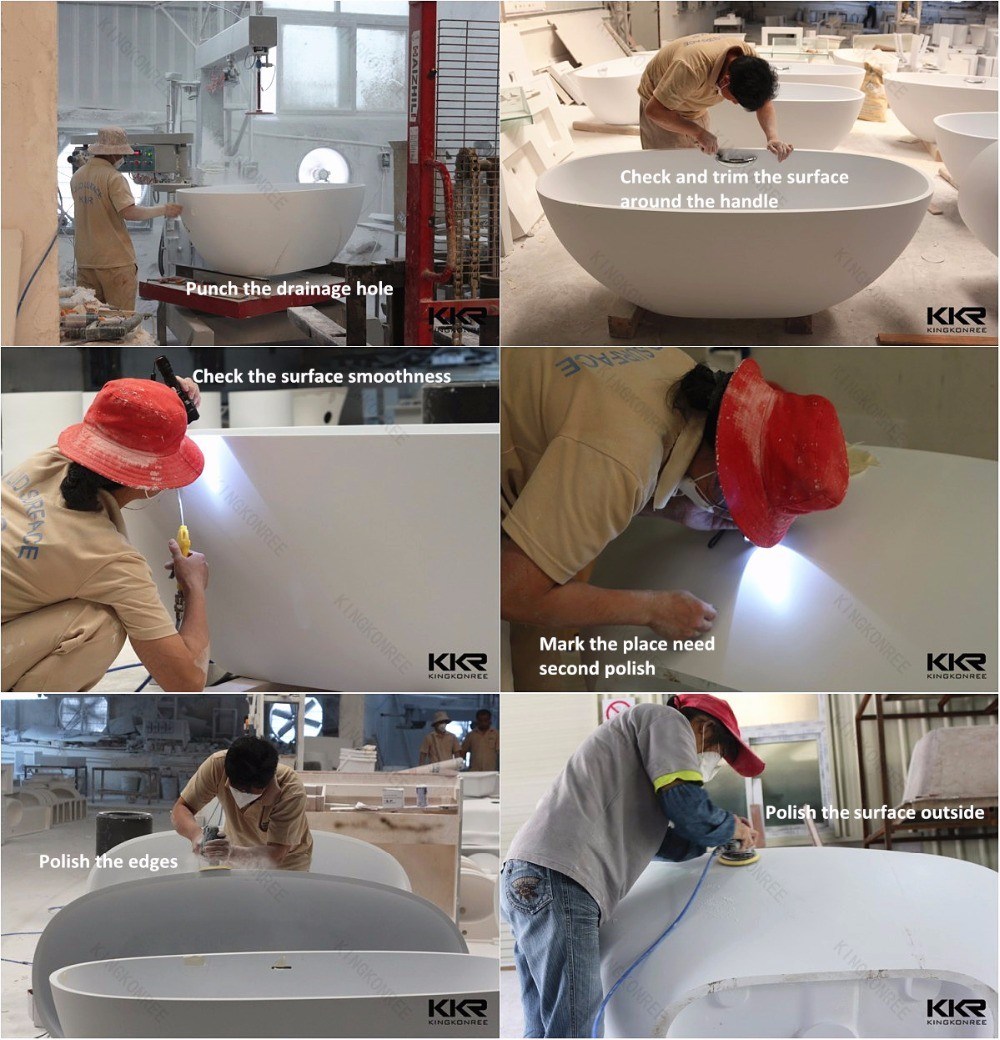 Pure White Artificial Stone Soaking Bathroom Freestanding Bathtub
