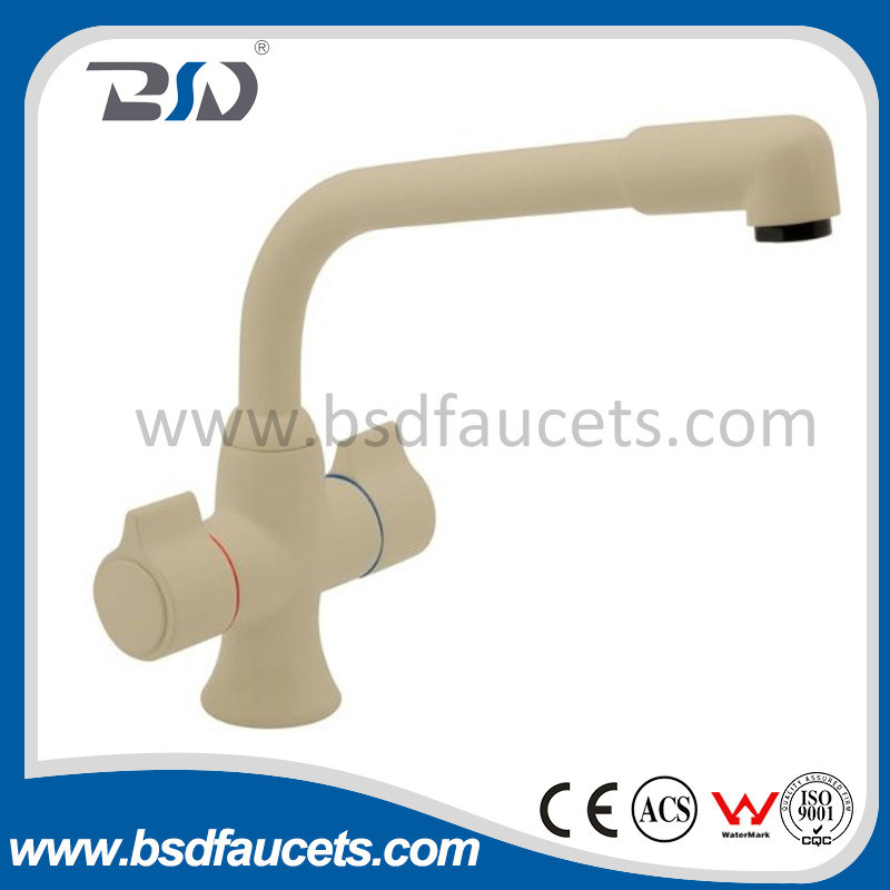 Beige Kitchen Sink Mixer Brass Bathroom Single Handle Faucet Tap