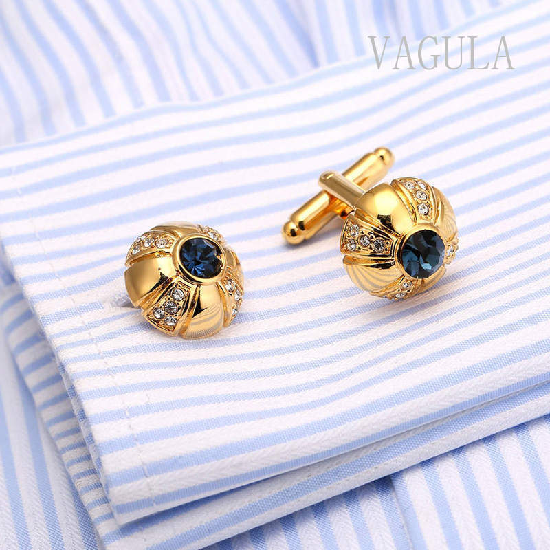 VAGULA Hot Sale Men Jewelry Gemelos Blue Opal Cufflinks 161