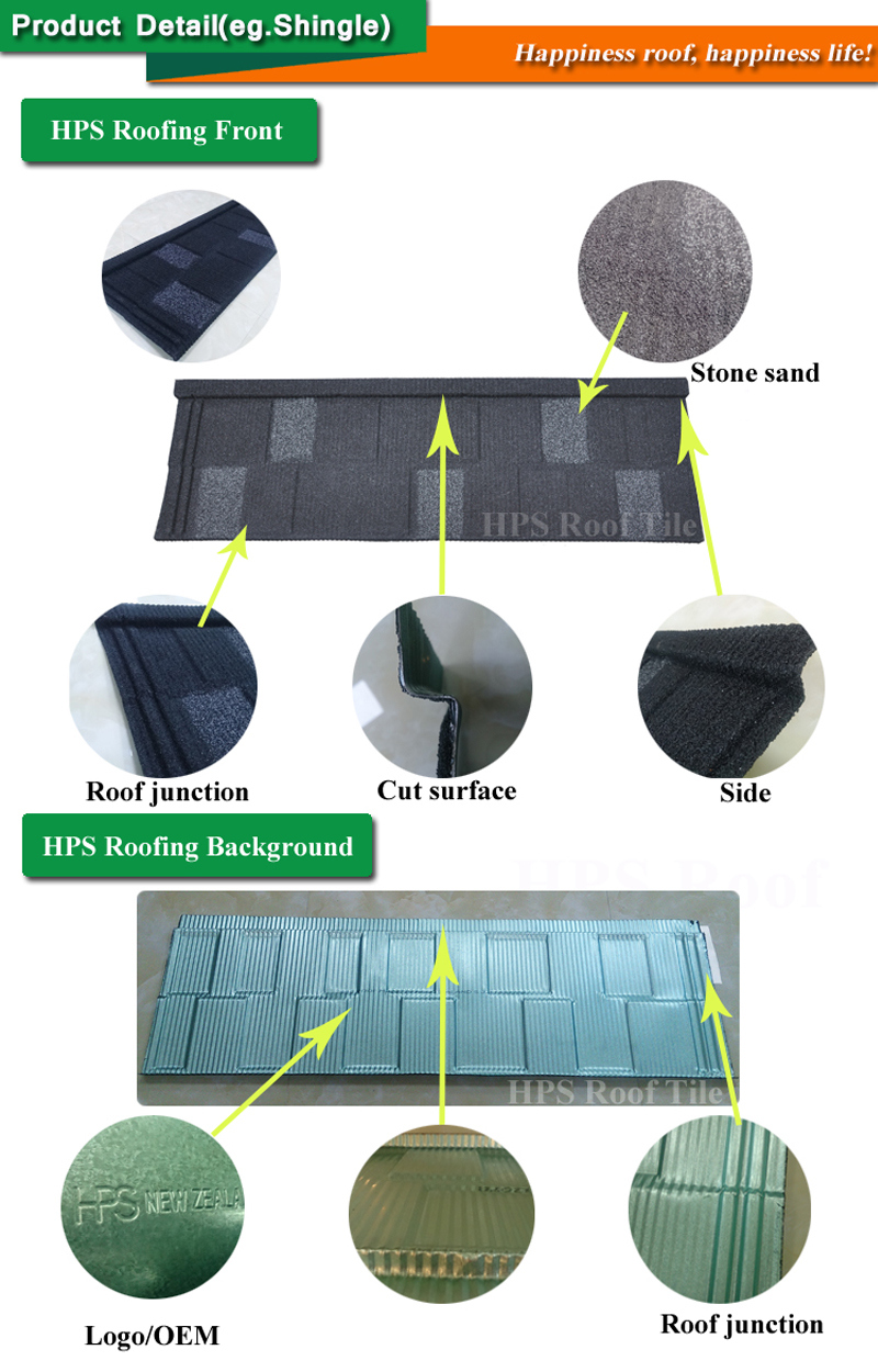 Aluminum Steel Stone Roof Tile Roofing Material Stone Coated Metal Roof Tile Sheet