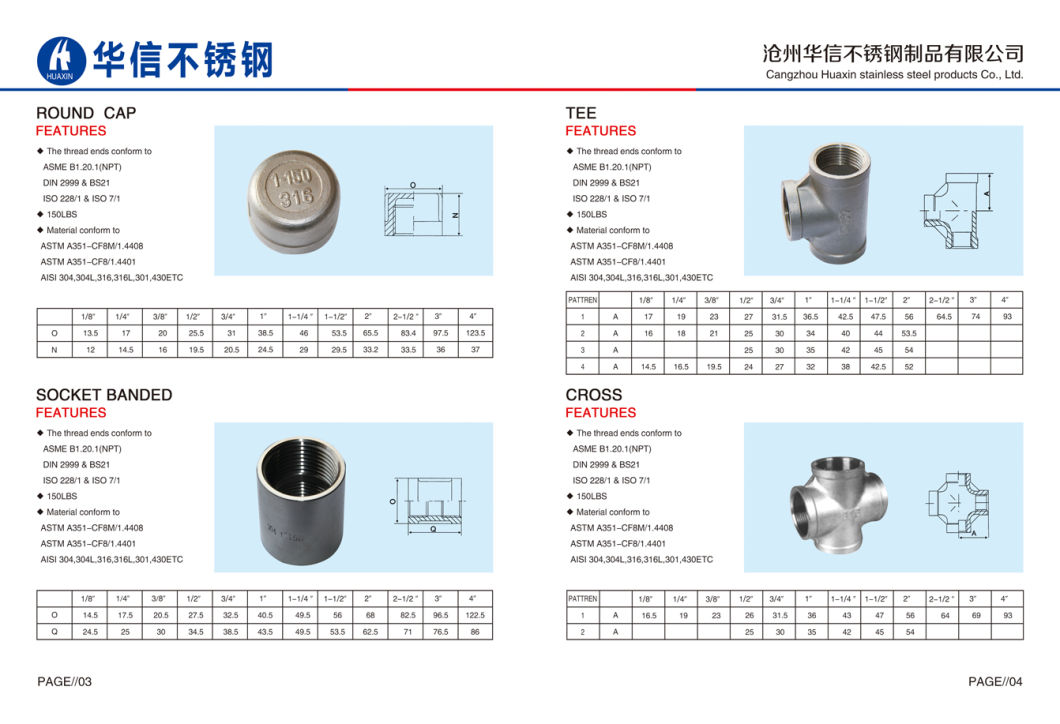 Stainless Steel Pipe Fitting 304 Cross of 1/8 Inch