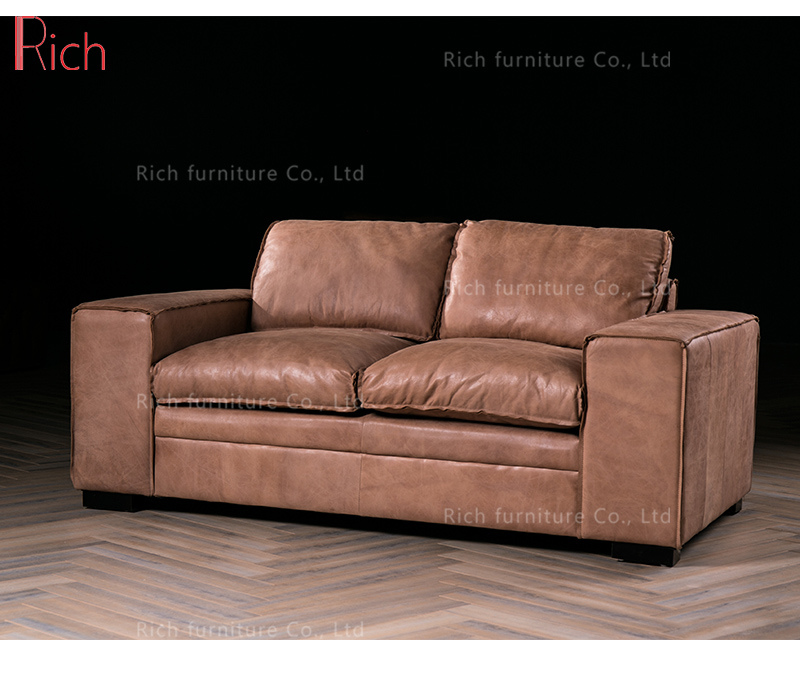 Modern Italian Style Home Living Room Leisure Vintage Leather Sofa