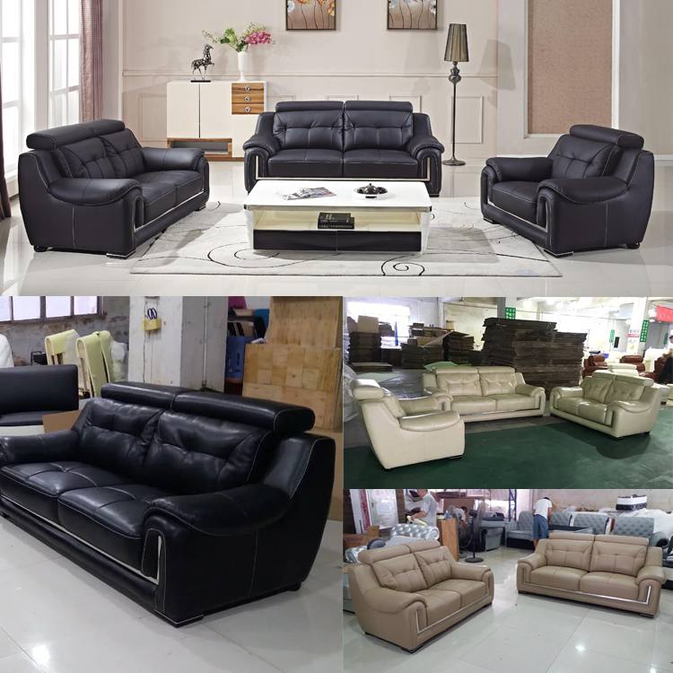 Modern Home Office Leisure Black Leather Sofa