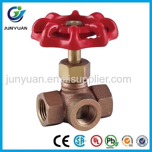 Bronze Three-Way Angle Stop Valve with Red Handle/Bronze Water Stop Valve