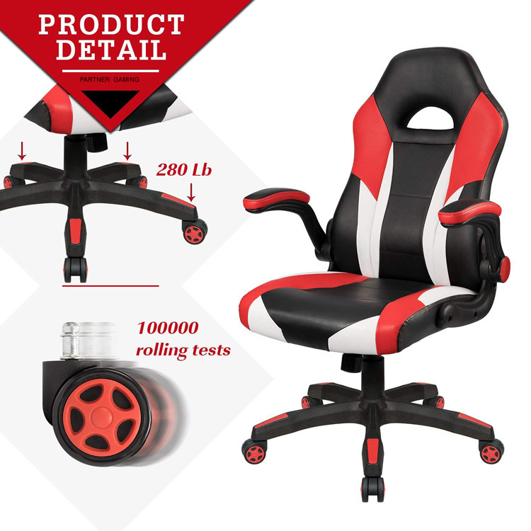 (PANCL) Partner Racing Style Leather Gaming Chair - Ergonomic Swivel Computer, Office or Racing Chair