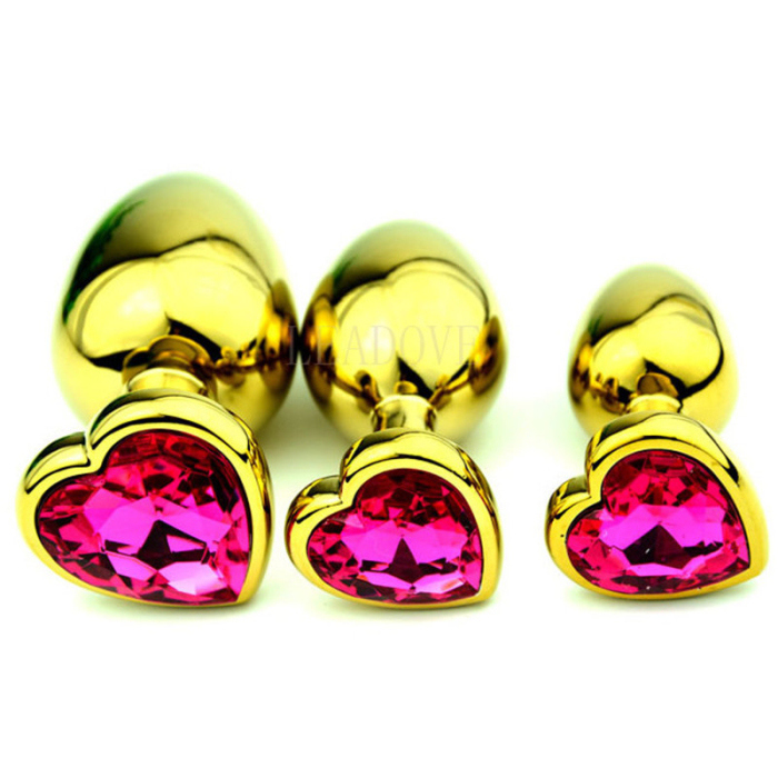 Golden/ Silver Stainless Steel Heart Anal Plug Jewelled Butt Plug