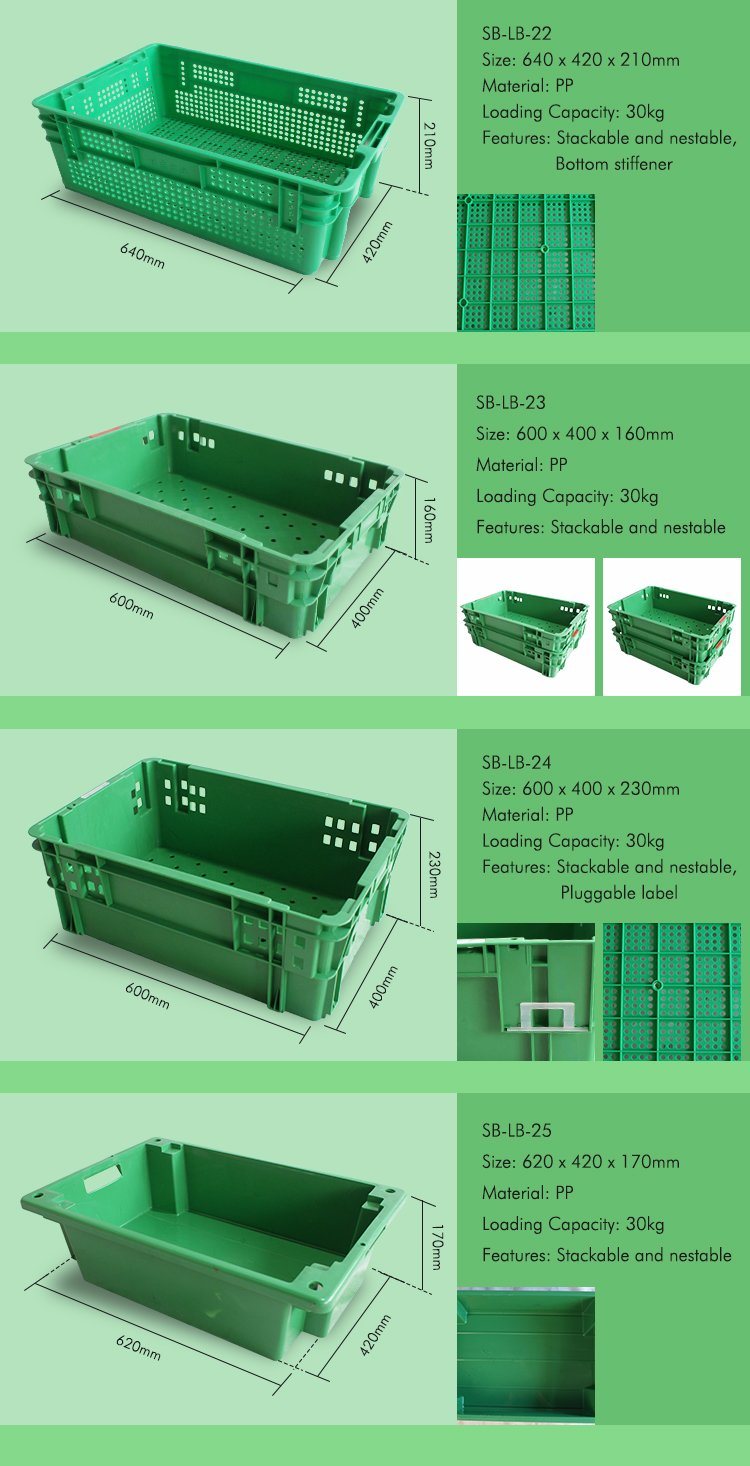 Nestable and Stackable Reusable Plastic Vegetable Crate