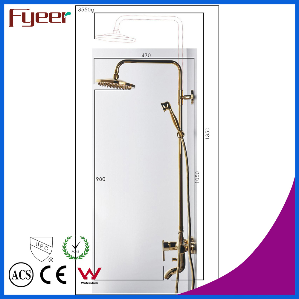 Fyeer Luxury Solid Brass Bathroom Rainfall Golden Shower Set
