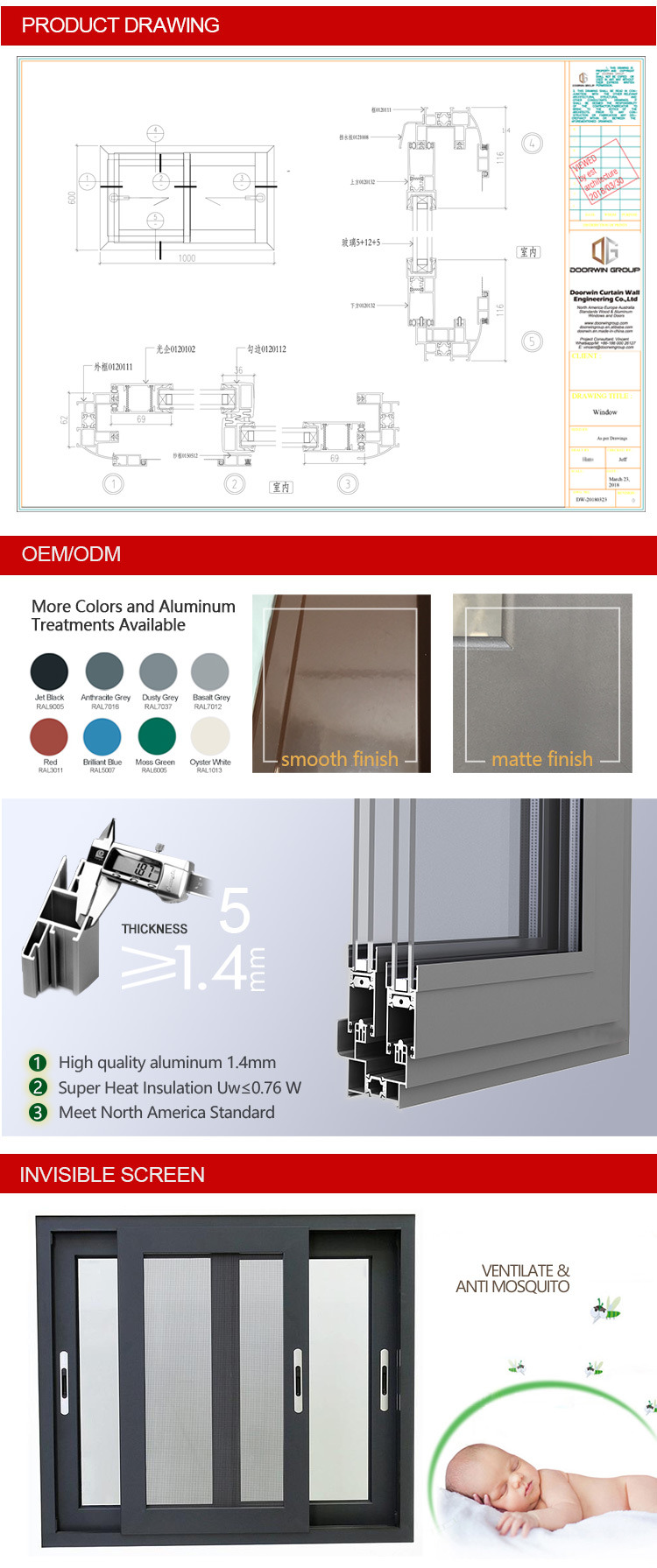 Aluminum Sliding Window for Villa