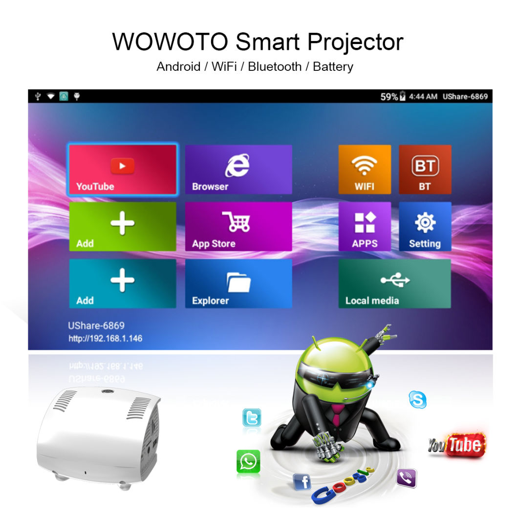 Wowoto Q1 Quad Core Mini LED Projector with Keystone Correction