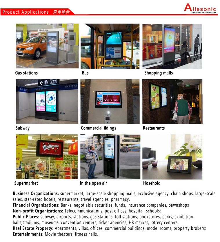 22, 42, 43, 49, 50, 55, 65, 75, 85-Inch Wall Mounted All in One Touchscreen Monitor Kiosk