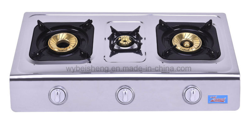 Stainless Steel Triple Burner Gas Stove, Blue Fire