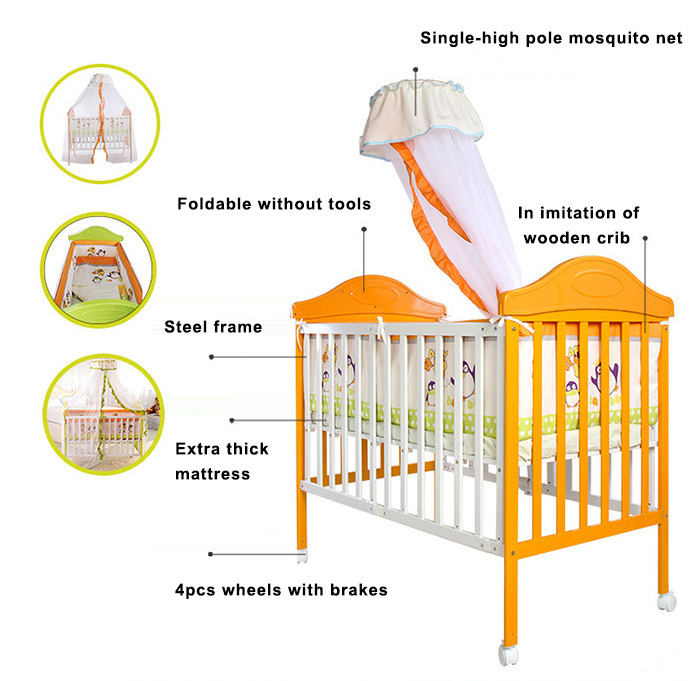 Manufacturer New Baby Cot Thick Mattress High Pole Mosquito Net