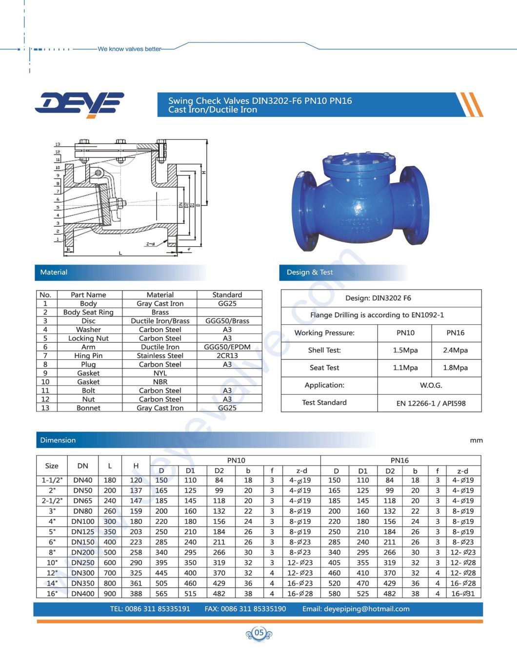 DIN Brass Seated Cast or Ductile Iron Swing Type Check Valve