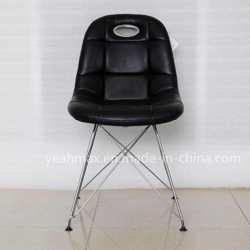 Modern Bar Chair with Black PU Upholstered and Chrome Metal Frame