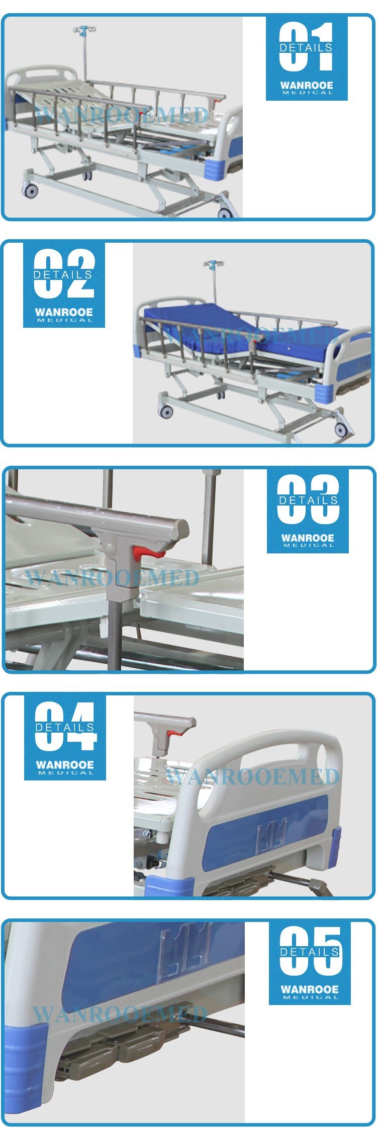 Bam302 Hospital Adjustable Manual Three Crank Bed for Patient