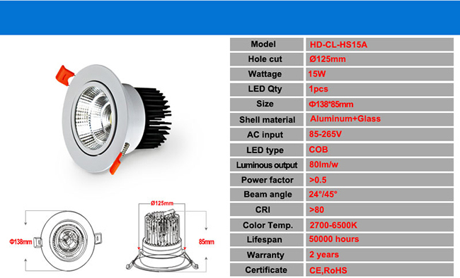 Angle Adjustable 15W COB Indoor LED Spotlight