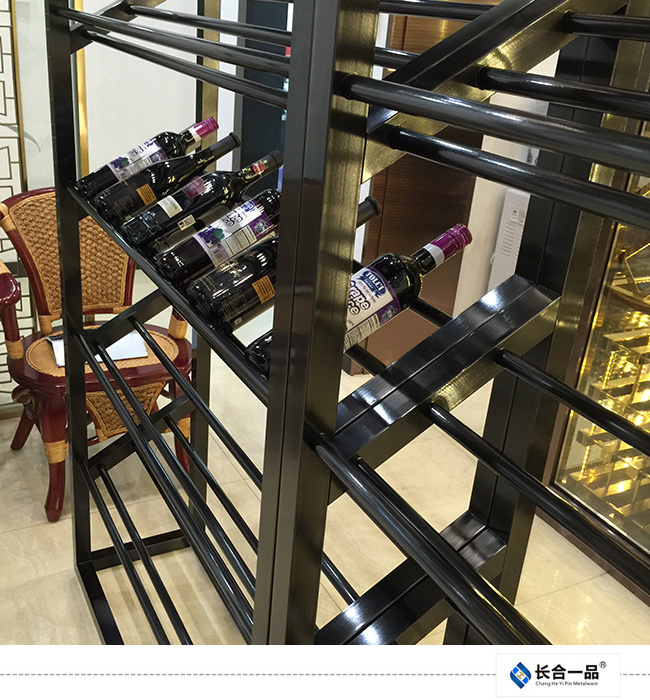 304# Stainless Steel Black Titanium Wine Display Rack for Supermarket