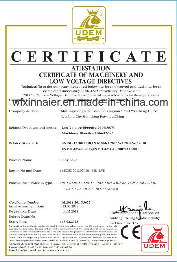 Ce Certificate 3500mm Working Width Mini Tractor Rotary Hay Rake 9ld-3.5