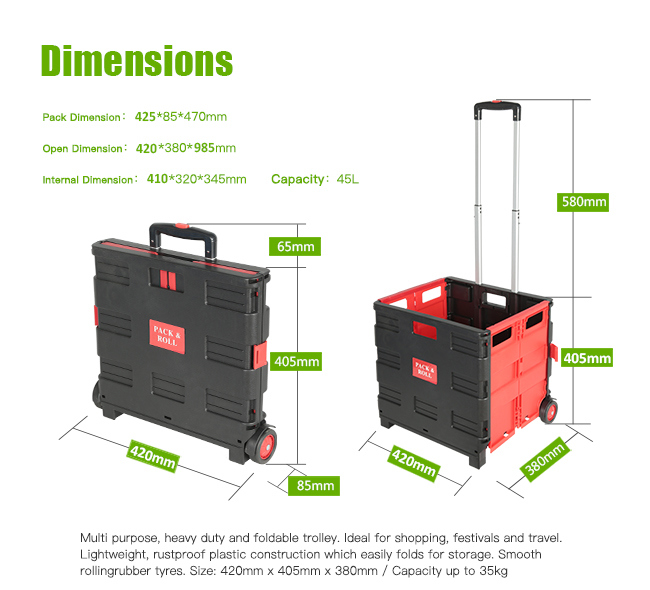 Plastic Folding Shopping Cart with Lid