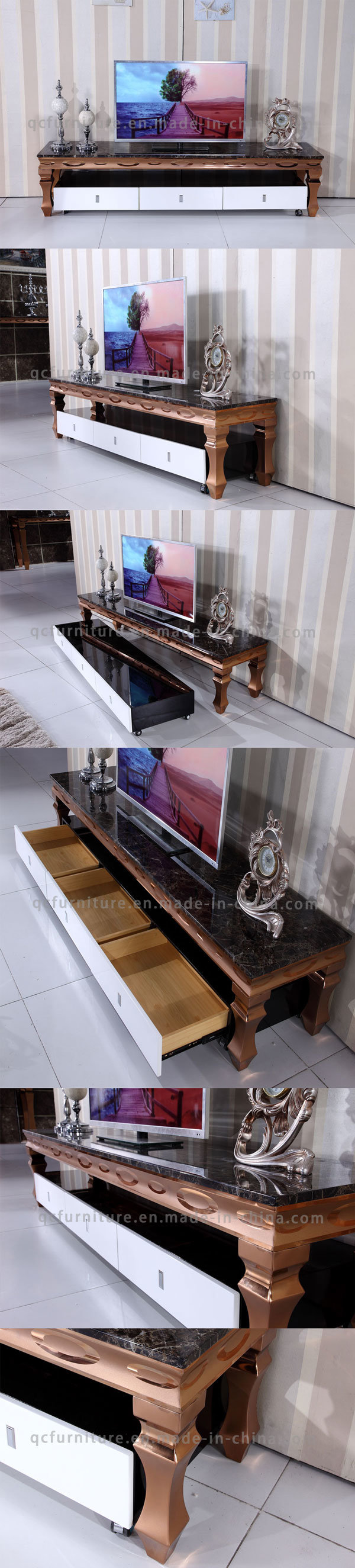 Luxury Royal Granite TV Stand with Golden Frame