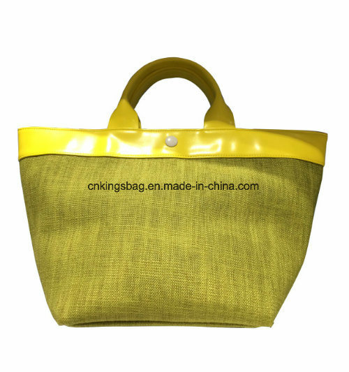 Jute Combined with Shiny PU Small Lady Tote Shopper Bag