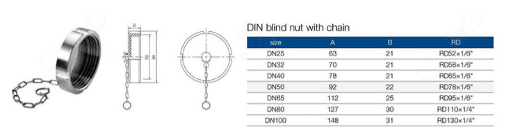 Sanitary Stainless Steel Pipe Union Tube Fittings SMS-13rbn Blank Nut with Chain